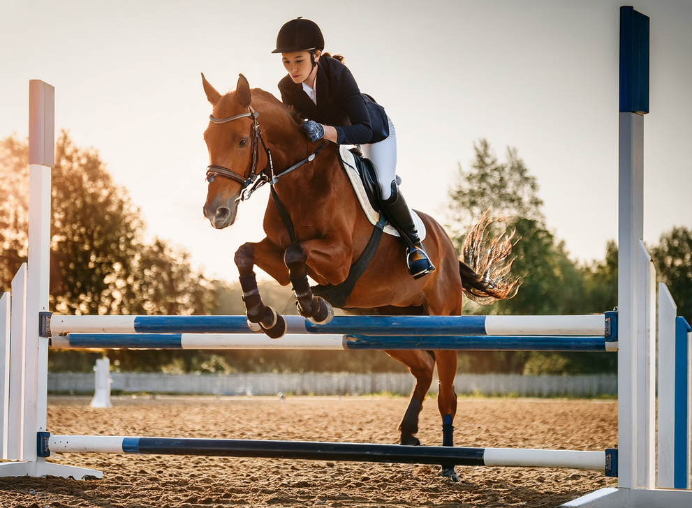 A woman jumping a hurdle on a horse