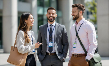 Three people talking