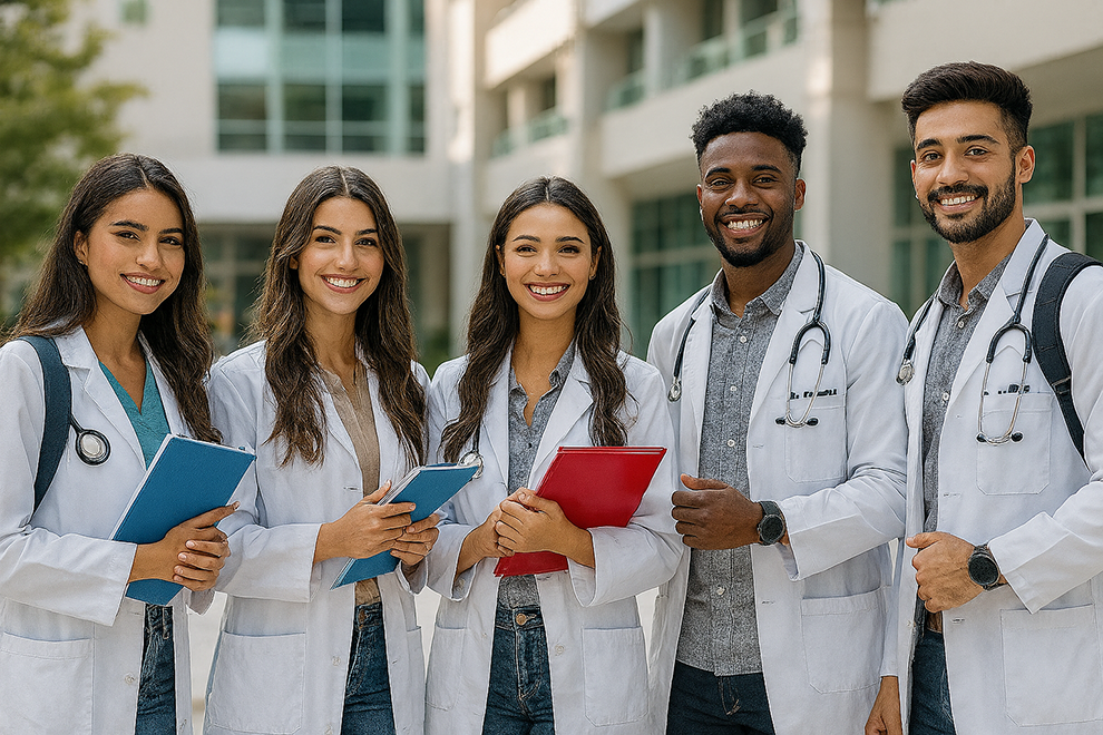 Doctors with notepads smiling