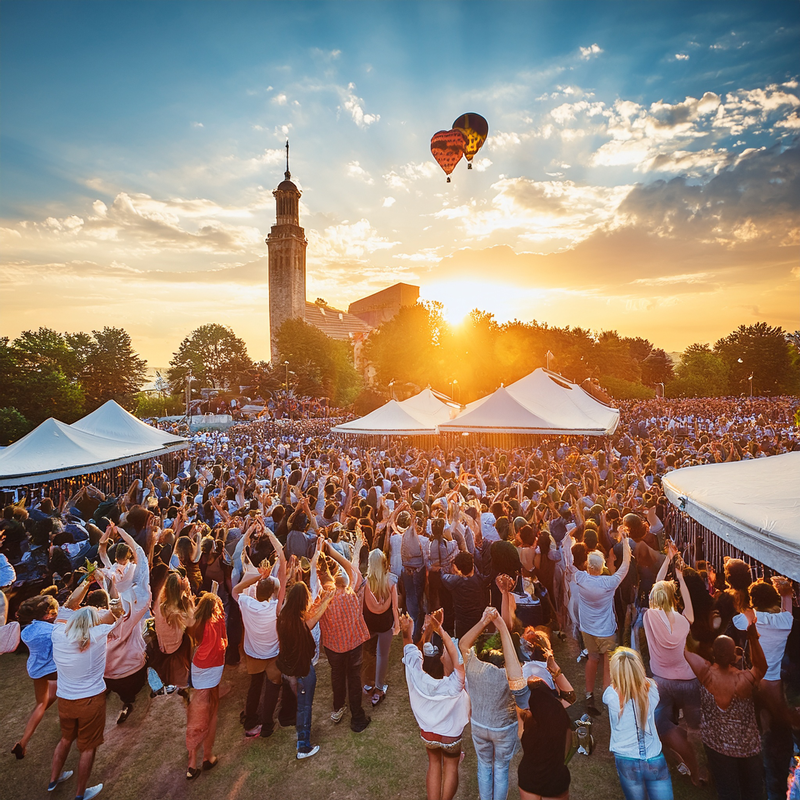 community celebrating festival on a golden hour