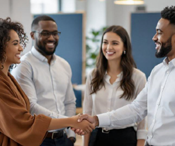 People shaking hands in a meeting