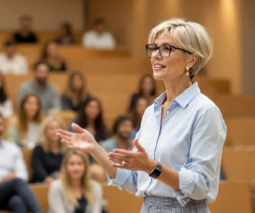 A woman speaking to a crowd